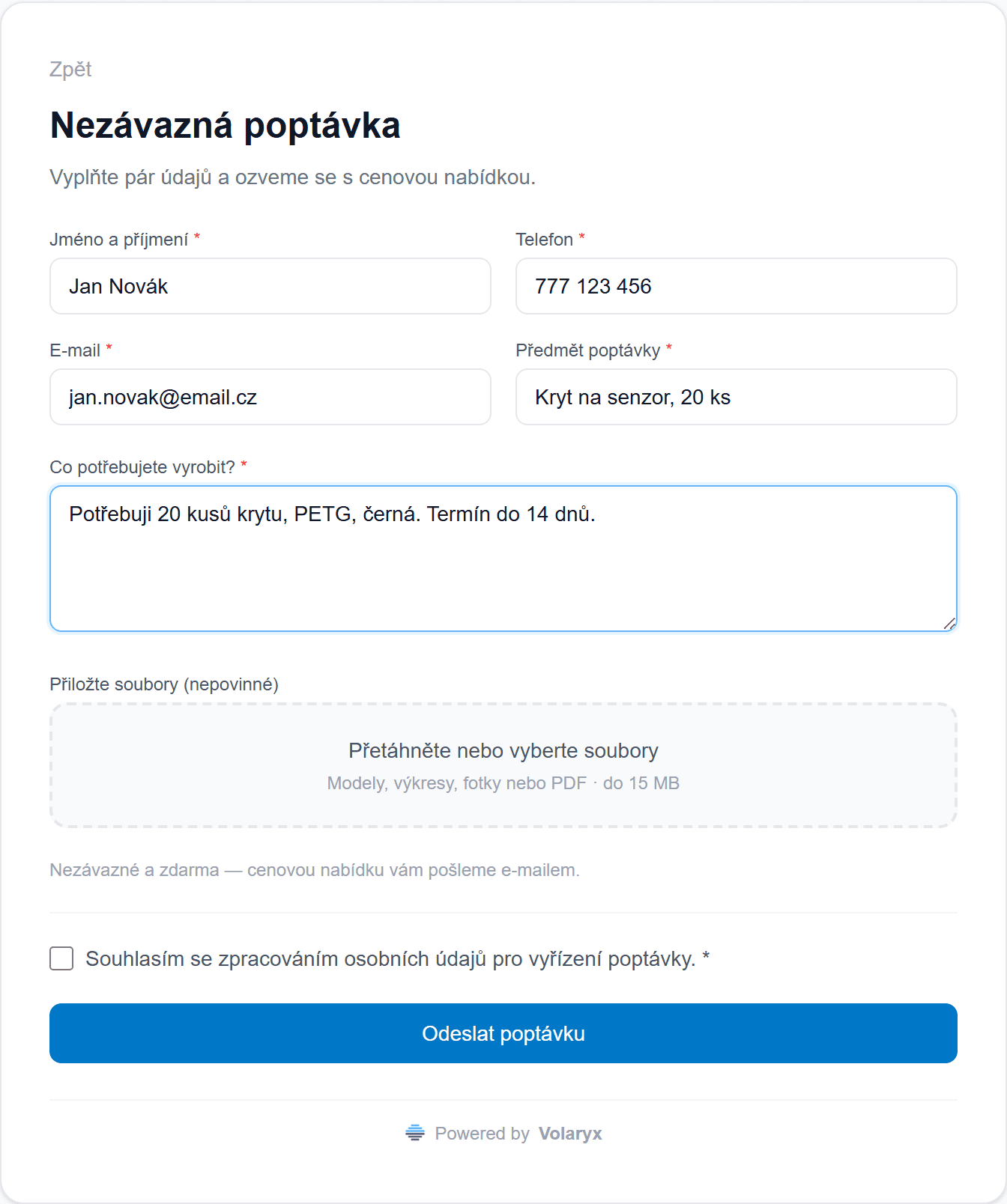 Poptávkový formulář na webu tiskárny — když zákazník 3D model nemá