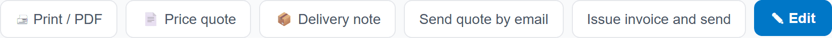 Order buttons — quote, email, delivery note and invoice