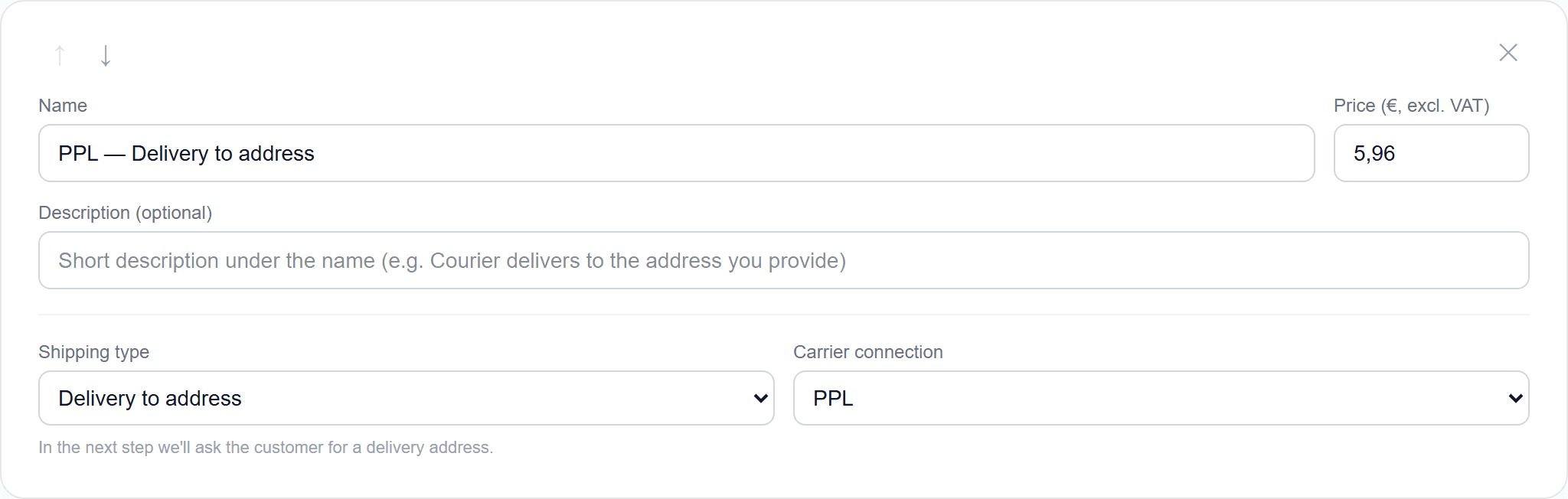 Shipping method — delivery to an address