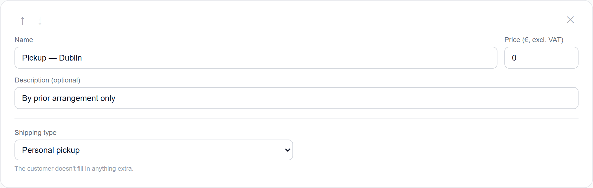 Shipping method — collection in Dublin