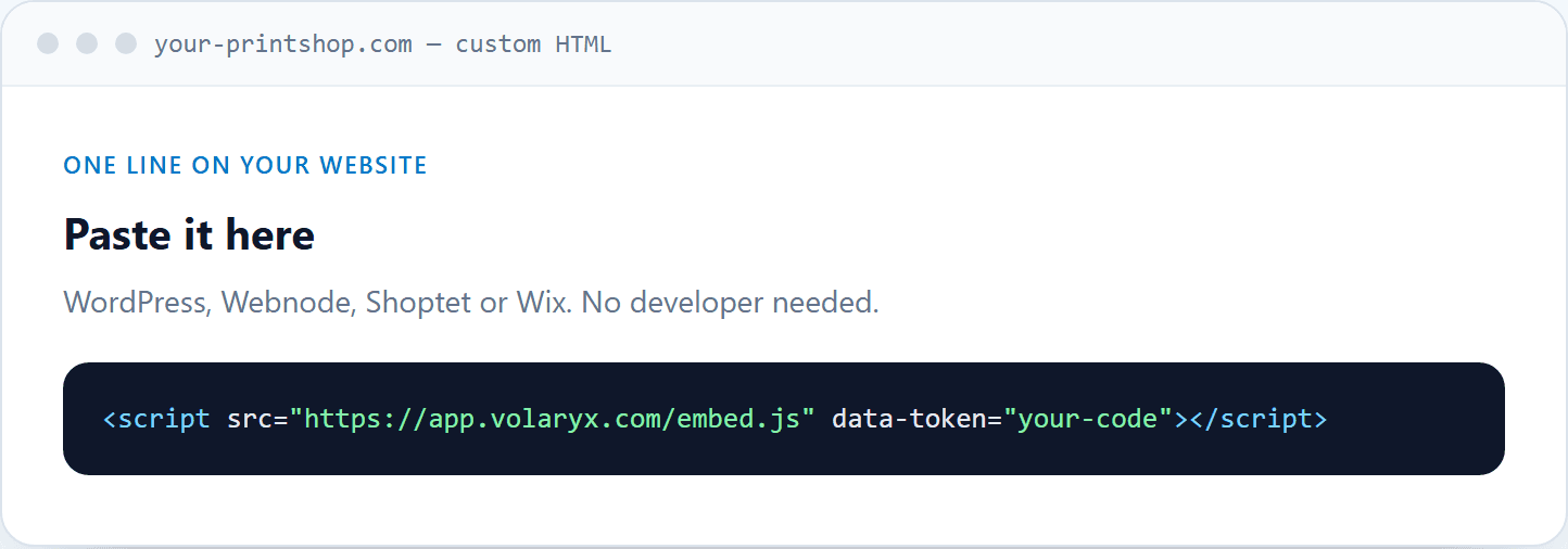 One line of code with a token you paste into custom HTML on your website