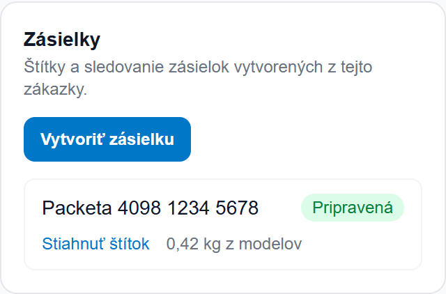 Zásielka pri zákazke — štítok a sledovacie číslo